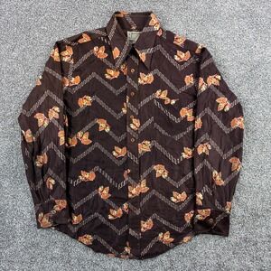Vintage 70s Disco Dagger Collar Shirt Large Zayre Matt Andrews Floral Fall